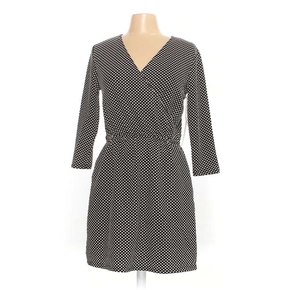 NWT 41 Hawthorn Black White Polka Dot V-Neck Wrap Dress 3/4 Sleeve Knee-Length M